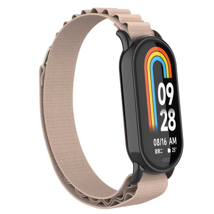 For Xiaomi Mi Band 8 Metal Plug Loop Nylon Watch Band(Black+Apricot) - Watch Bands by PMC TechLife | Online Shopping South Africa | PMC TechLife