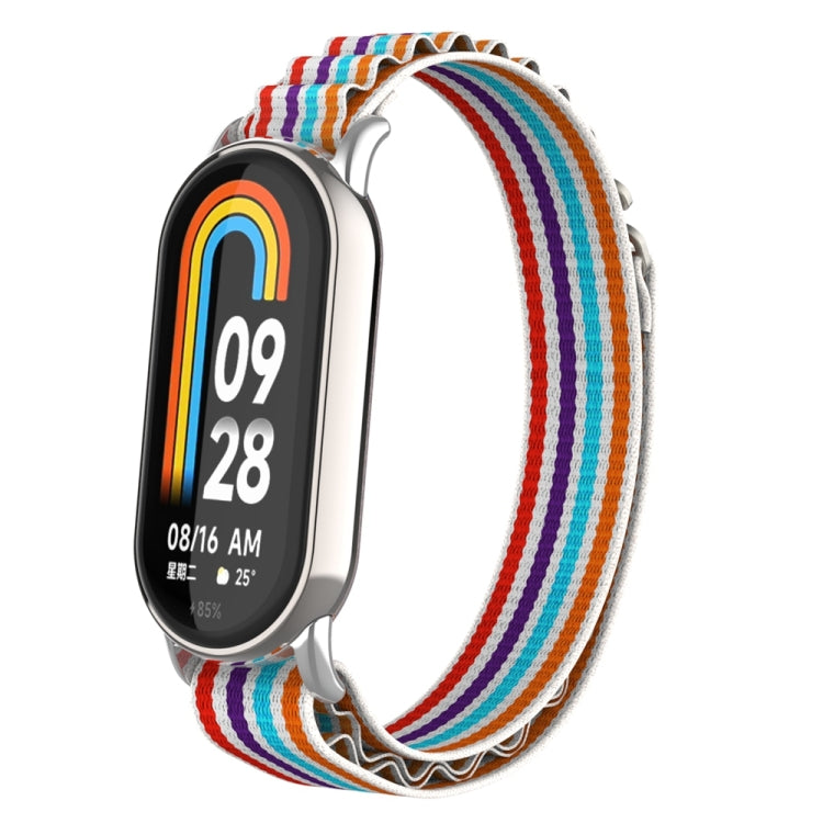 For Xiaomi Mi Band 8 Metal Plug Loop Nylon Watch Band(Silver+Colorful) - Watch Bands by PMC TechLife | Online Shopping South Africa | PMC TechLife