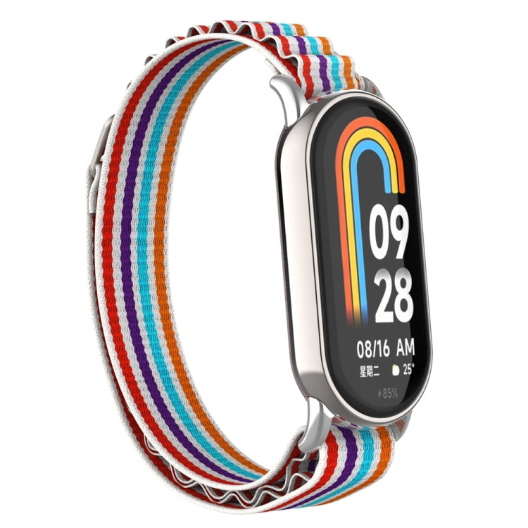 For Xiaomi Mi Band 8 Metal Plug Loop Nylon Watch Band(Silver+Colorful) - Watch Bands by PMC TechLife | Online Shopping South Africa | PMC TechLife