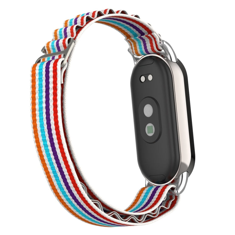 For Xiaomi Mi Band 8 Metal Plug Loop Nylon Watch Band(Silver+Colorful) - Watch Bands by PMC TechLife | Online Shopping South Africa | PMC TechLife