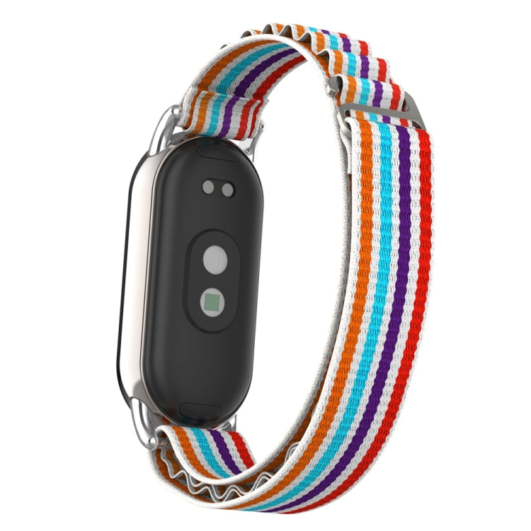 For Xiaomi Mi Band 8 Metal Plug Loop Nylon Watch Band(Silver+Colorful) - Watch Bands by PMC TechLife | Online Shopping South Africa | PMC TechLife