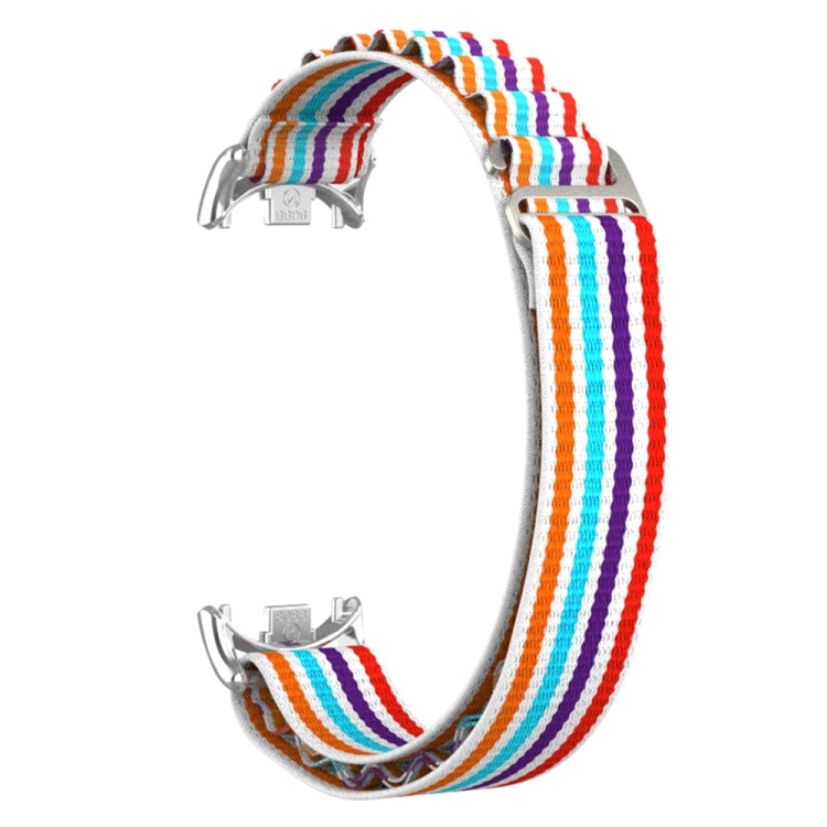 For Xiaomi Mi Band 8 Metal Plug Loop Nylon Watch Band(Silver+Colorful) - Watch Bands by PMC TechLife | Online Shopping South Africa | PMC TechLife