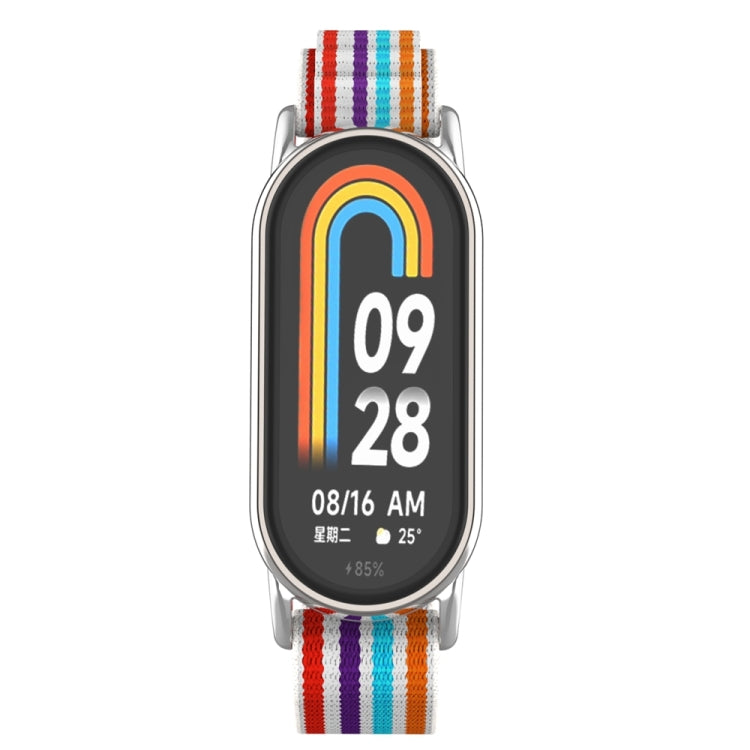 For Xiaomi Mi Band 8 Metal Plug Loop Nylon Watch Band(Silver+Colorful) - Watch Bands by PMC TechLife | Online Shopping South Africa | PMC TechLife