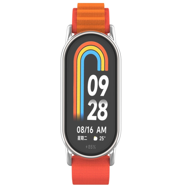For Xiaomi Mi Band 8 Metal Plug Loop Nylon Watch Band(Silver+Orange) - Watch Bands by PMC TechLife | Online Shopping South Africa | PMC TechLife