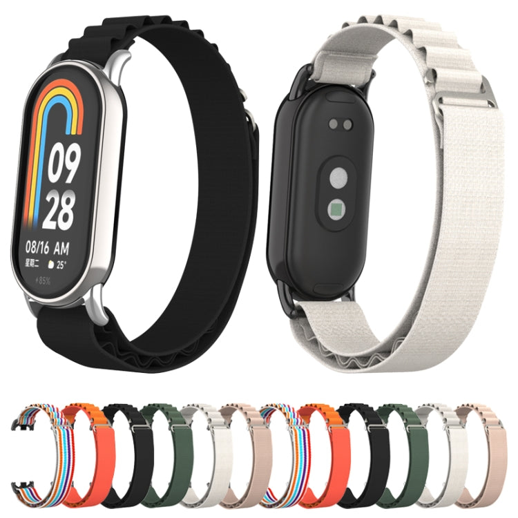 For Xiaomi Mi Band 8 Metal Plug Loop Nylon Watch Band(Black+Apricot) - Watch Bands by PMC TechLife | Online Shopping South Africa | PMC TechLife