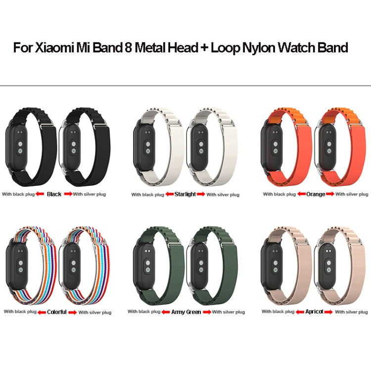 For Xiaomi Mi Band 8 Metal Plug Loop Nylon Watch Band(Silver+Starlight) - Watch Bands by PMC TechLife | Online Shopping South Africa | PMC TechLife