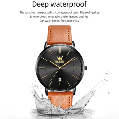 OLEVS 5869 Men Business Waterproof Genuine Leather Strap Quartz Watch(Black + Brown) - Leather Strap Watches by OLEVS | Online Shopping South Africa | PMC Jewellery