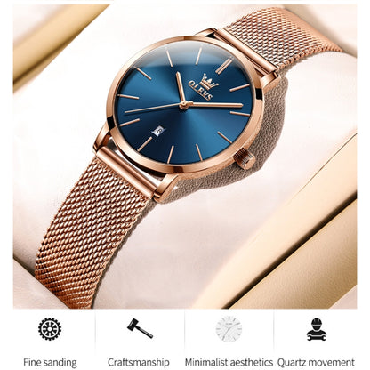 OLEVS 5869 Ladies Business Waterproof Steel Strap Quartz Watch(Blue + Rose Gold) - Metal Strap Watches by OLEVS | Online Shopping South Africa | PMC Jewellery