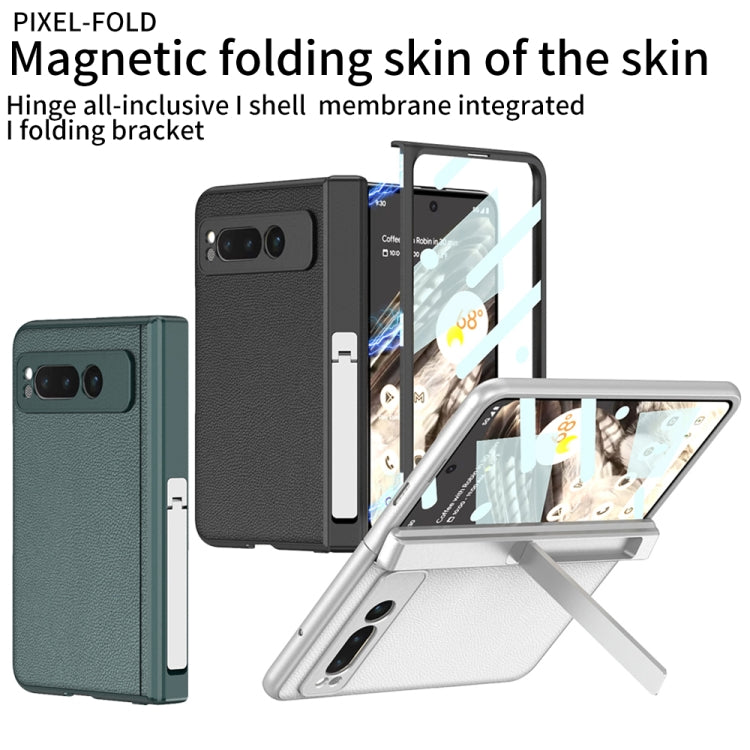 For Google Pixel Fold GKK Integrated Fold Hinge Leather Phone Case with Holder(Carbon Fibre Black) - Google Cases by GKK | Online Shopping South Africa | PMC Jewellery