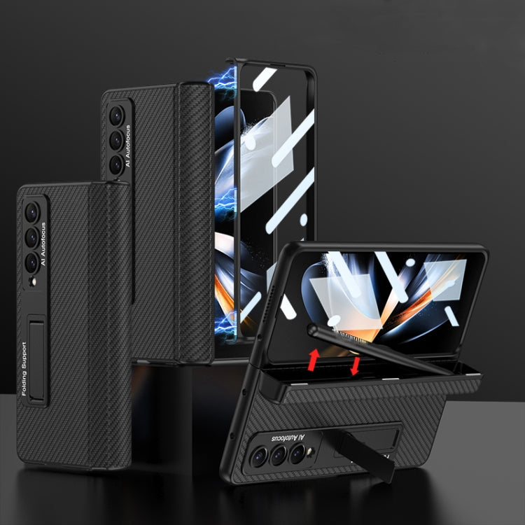 For Samsung Galaxy Z Fold4 GKK Integrated Fold Hinge Leather Phone Case with Holder(Carbon Fibre Black) - Galaxy Z Fold4 5G Cases by GKK | Online Shopping South Africa | PMC TechLife | Buy Now Pay Later Mobicred