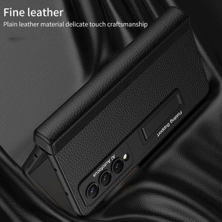 For Samsung Galaxy Z Fold4 GKK Integrated Fold Hinge Leather Phone Case with Holder(Carbon Fibre Black) - Galaxy Z Fold4 5G Cases by GKK | Online Shopping South Africa | PMC TechLife | Buy Now Pay Later Mobicred