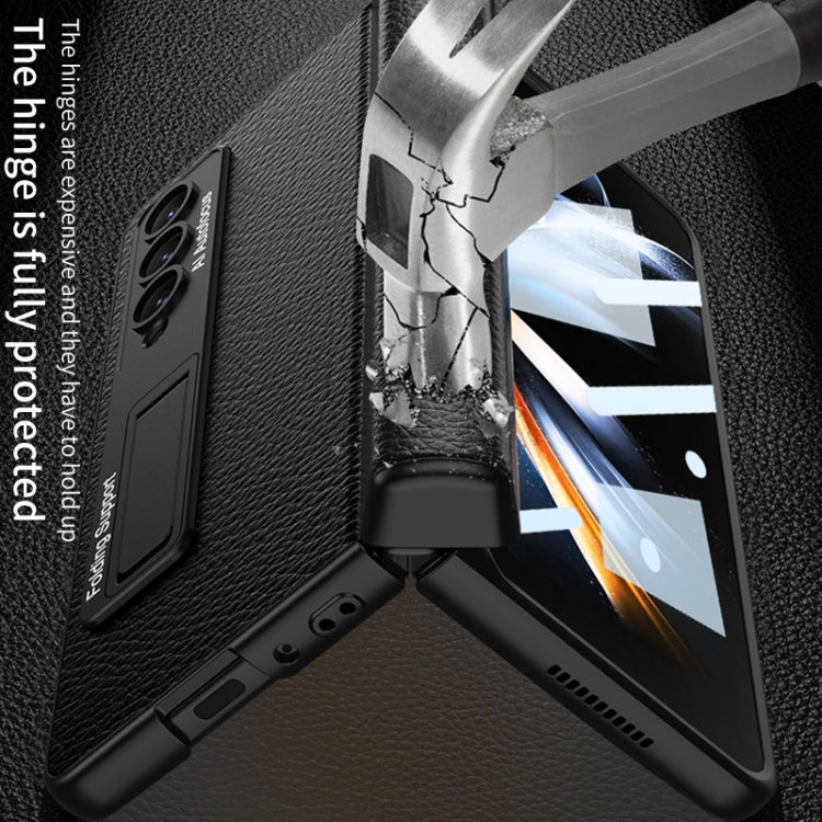 For Samsung Galaxy Z Fold4 GKK Integrated Fold Hinge Leather Phone Case with Holder(Carbon Fibre Black) - Galaxy Z Fold4 5G Cases by GKK | Online Shopping South Africa | PMC TechLife | Buy Now Pay Later Mobicred