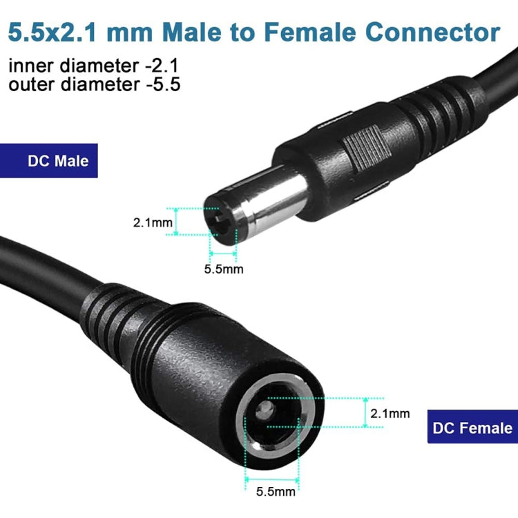 8A 5.5 x 2.1mm Female to Male DC Power Extension Cable(Black) - free shipping - PMC TechLife - Order now!