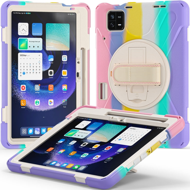 For Xiaomi Pad 6 / Pad 6 Pro Silicone Hybrid PC Tablet Case with Grip & Shoulder Strap(Colorful Pink) - free shipping - PMC TechLife - Order now!