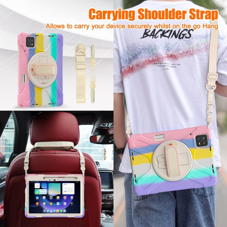 For Xiaomi Pad 6 / Pad 6 Pro Silicone Hybrid PC Tablet Case with Grip & Shoulder Strap(Colorful Pink) - free shipping - PMC TechLife - Order now!