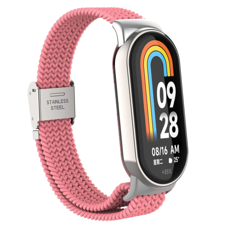 For Xiaomi Mi Band 8 Metal Head + Adjustable Nylon Braided Steel Buckle Watch Band(Pink) - Watch Bands by PMC Jewellery | Online Shopping South Africa | PMC Jewellery