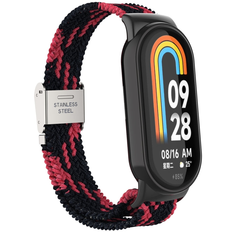 For Xiaomi Mi Band 8 Metal Head + Adjustable Nylon Braided Steel Buckle Watch Band(Black Red) - Watch Bands by PMC Jewellery | Online Shopping South Africa | PMC Jewellery