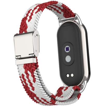 For Xiaomi Mi Band 8 Metal Head + Adjustable Nylon Braided Steel Buckle Watch Band(Red White) - Watch Bands by PMC Jewellery | Online Shopping South Africa | PMC Jewellery