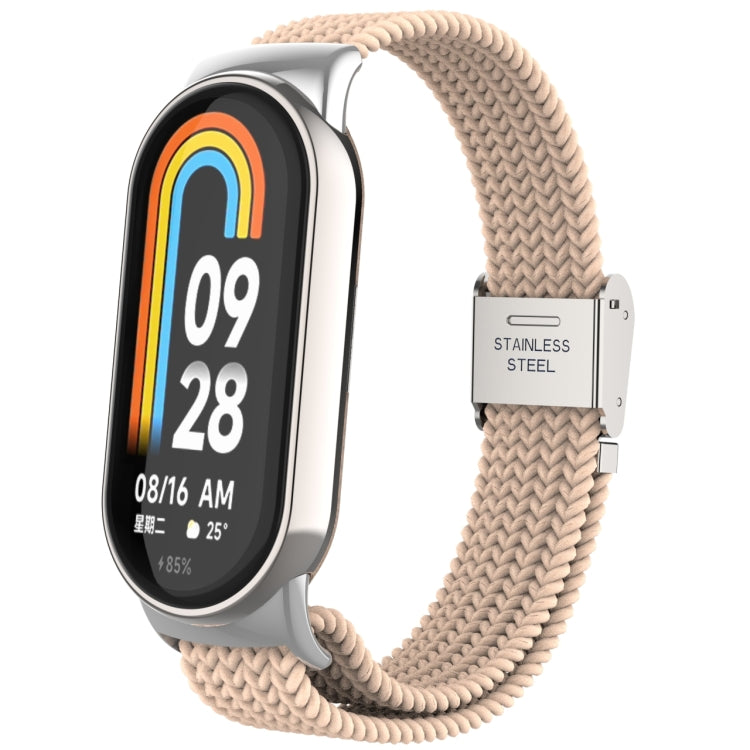 For Xiaomi Mi Band 8 Metal Head + Adjustable Nylon Braided Steel Buckle Watch Band(Apricot) - Watch Bands by PMC Jewellery | Online Shopping South Africa | PMC Jewellery