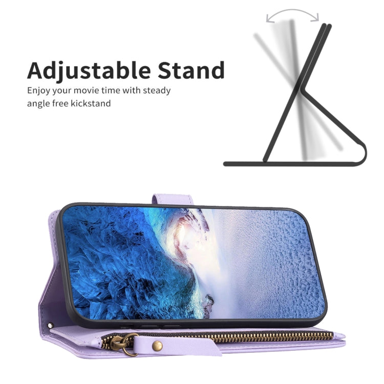 For iPhone 13 Pro Max 9 Card Slots Zipper Wallet Leather Flip Phone Case(Light Purple) - free shipping - PMC TechLife - Order now!
