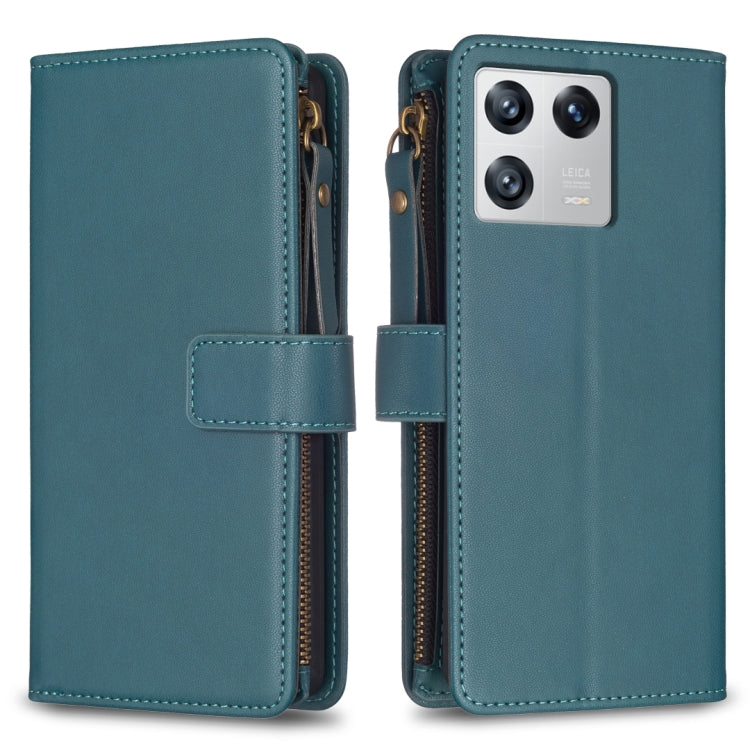 For Xiaomi 13 9 Card Slots Zipper Wallet Leather Flip Phone Case(Green) - free shipping - PMC TechLife - Order now!