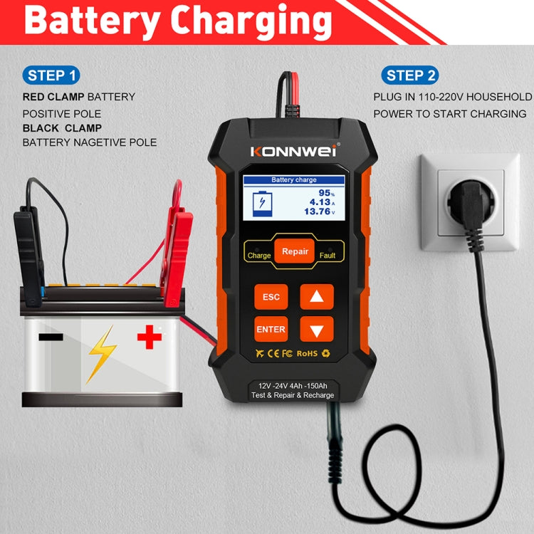 KONNWEI KW520 12V / 24V 3 in 1 Car Battery Tester with Detection & Repair & Charging Function(US Plug) - free shipping - PMC TechLife - Order now!