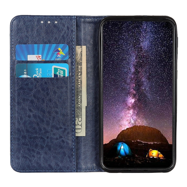 For iPhone 15 Pro Max Magnetic Crazy Horse Texture Horizontal Flip Leather Phone Case(Blue) - iPhone 15 Pro Max Cases by PMC Jewellery | Online Shopping South Africa | PMC Jewellery