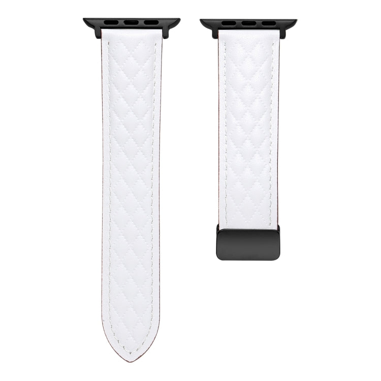 For Apple Watch 8 41mm Folding Buckle Rhombus Leather Watch Band(White) - Watch Bands by PMC TechLife | Online Shopping South Africa | PMC TechLife