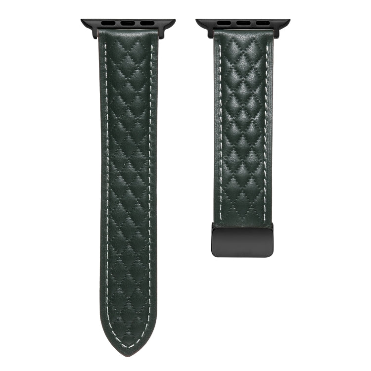 For Apple Watch 8 45mm  Folding Buckle Rhombus Leather Watch Band(Green) - Watch Bands by PMC TechLife | Online Shopping South Africa | PMC TechLife