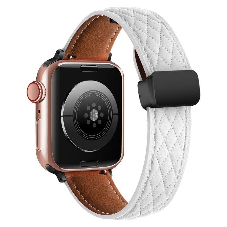 For Apple Watch 7 41mm Folding Buckle Rhombus Leather Watch Band(White) - Watch Bands by PMC TechLife | Online Shopping South Africa | PMC TechLife