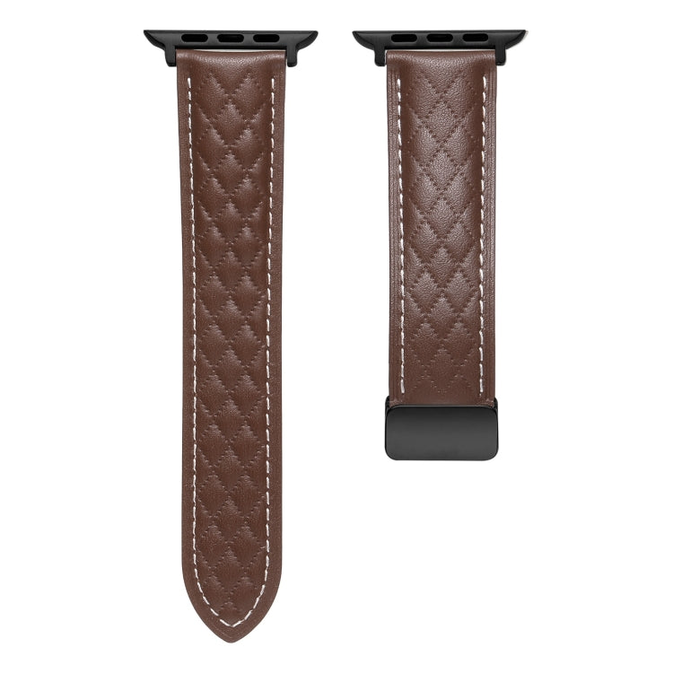 For Apple Watch 7 45mm Folding Buckle Rhombus Leather Watch Band(Coffee) - Watch Bands by PMC TechLife | Online Shopping South Africa | PMC TechLife