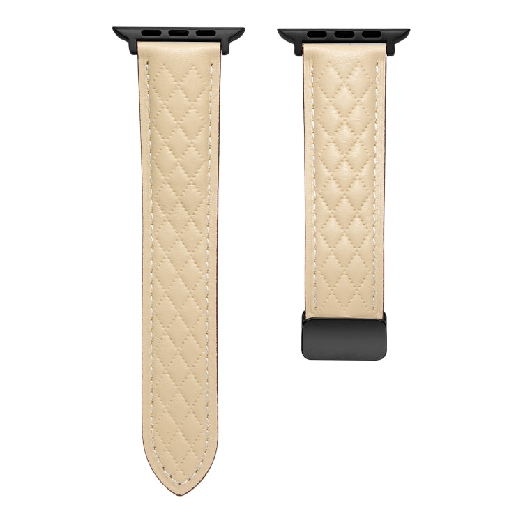 For Apple Watch SE 40mm Folding Buckle Rhombus Leather Watch Band(Starlight) - Watch Bands by PMC TechLife | Online Shopping South Africa | PMC TechLife