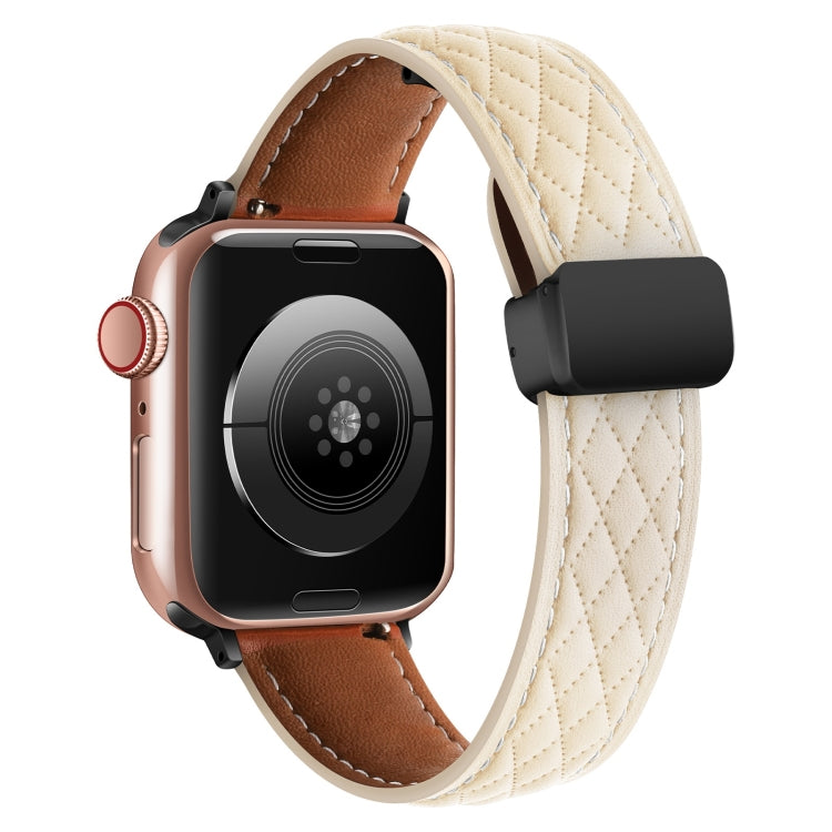 For Apple Watch 6 44mm Folding Buckle Rhombus Leather Watch Band(Starlight) - Watch Bands by PMC TechLife | Online Shopping South Africa | PMC TechLife