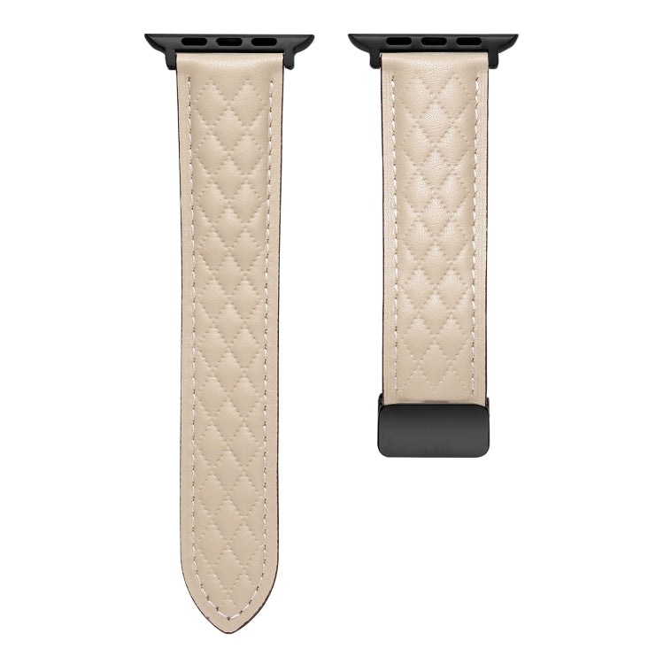 For Apple Watch 3 38mm Folding Buckle Rhombus Leather Watch Band(Apricot) - Watch Bands by PMC TechLife | Online Shopping South Africa | PMC TechLife