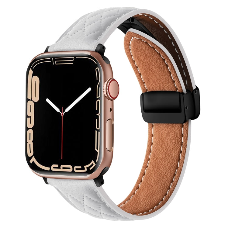 For Apple Watch 2 42mm Folding Buckle Rhombus Leather Watch Band(White) - Watch Bands by PMC TechLife | Online Shopping South Africa | PMC TechLife