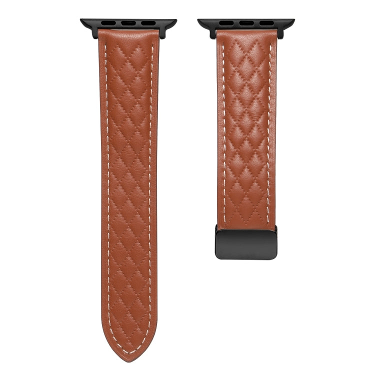 For Apple Watch 42mm Folding Buckle Rhombus Leather Watch Band(Brown) - Watch Bands by PMC TechLife | Online Shopping South Africa | PMC TechLife
