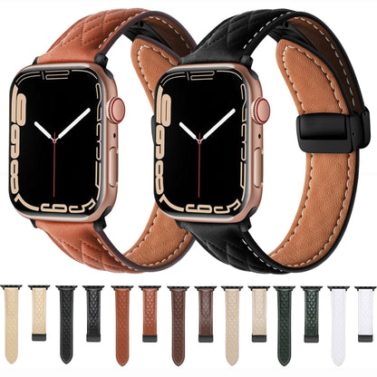 For Apple Watch 4 40mm Folding Buckle Rhombus Leather Watch Band(Brown) - Watch Bands by PMC Jewellery | Online Shopping South Africa | PMC Jewellery