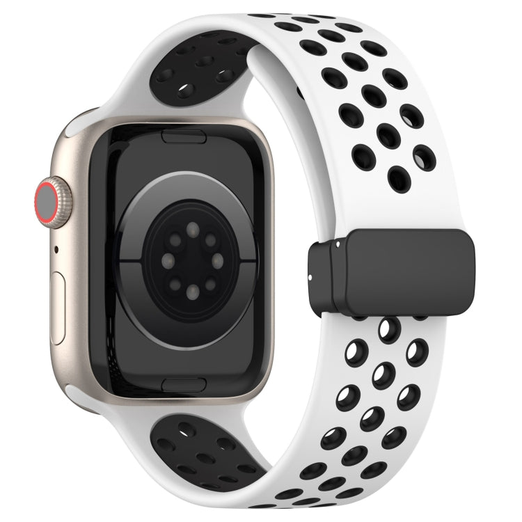 For Apple Watch 8 41mm Magnetic Buckle Silicone Watch Band(White Black) - Watch Bands by PMC TechLife | Online Shopping South Africa | PMC TechLife