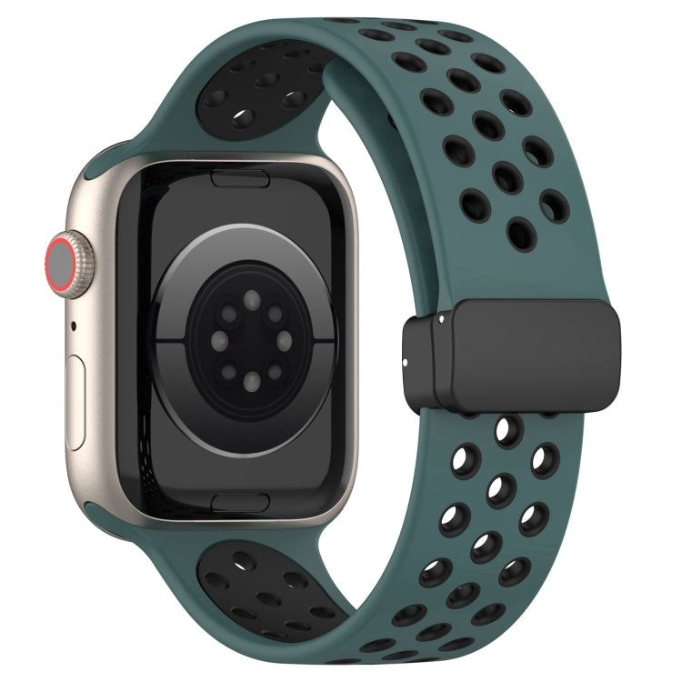 For Apple Watch 8 41mm Magnetic Buckle Silicone Watch Band(Olive Black) - Watch Bands by PMC TechLife | Online Shopping South Africa | PMC TechLife