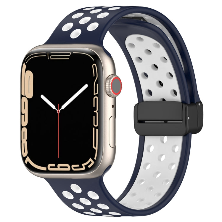 For Apple Watch 8 41mm Magnetic Buckle Silicone Watch Band(Navy White) - Watch Bands by PMC TechLife | Online Shopping South Africa | PMC TechLife