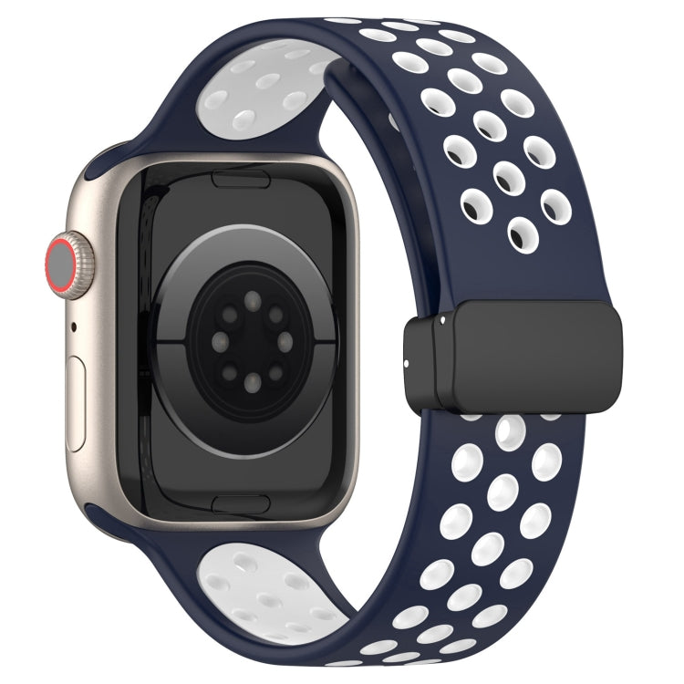 For Apple Watch 8 41mm Magnetic Buckle Silicone Watch Band(Navy White) - Watch Bands by PMC TechLife | Online Shopping South Africa | PMC TechLife