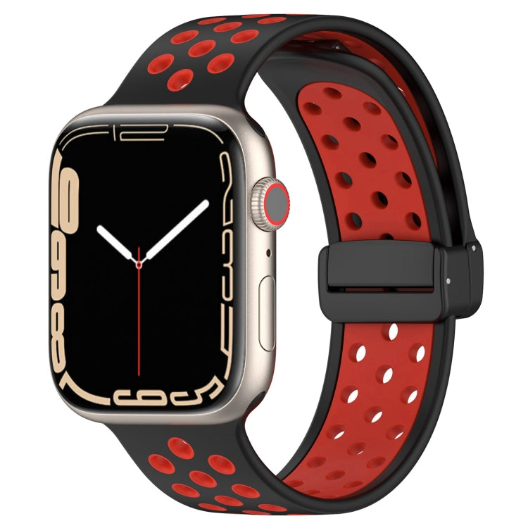 For Apple Watch 8 41mm Magnetic Buckle Silicone Watch Band(Black Red) - Watch Bands by PMC TechLife | Online Shopping South Africa | PMC TechLife