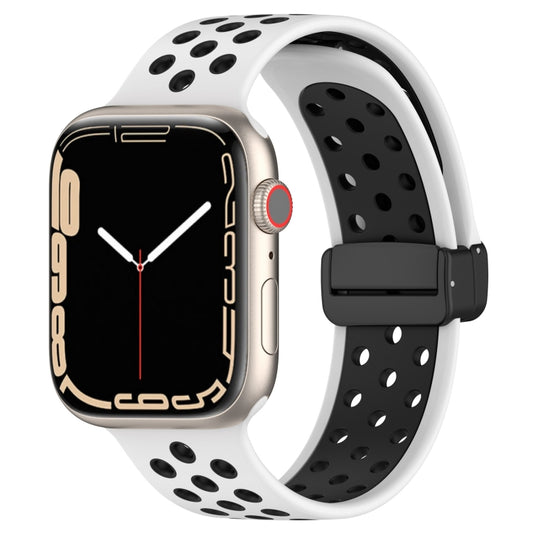 For Apple Watch SE 2022 40mm Magnetic Buckle Silicone Watch Band(White Black) - Watch Bands by PMC Jewellery | Online Shopping South Africa | PMC Jewellery