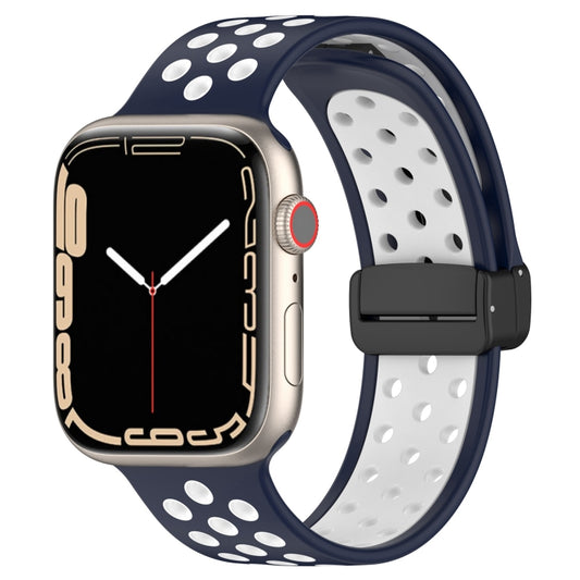 For Apple Watch SE 2022 44mm Magnetic Buckle Silicone Watch Band(Navy White) - Watch Bands by PMC Jewellery | Online Shopping South Africa | PMC Jewellery