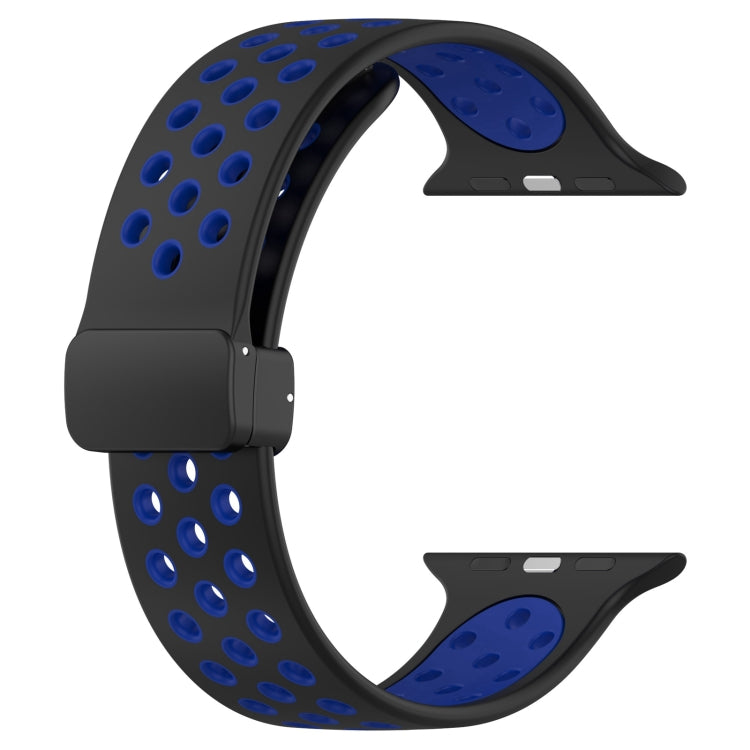 For Apple Watch 7 41mm Magnetic Buckle Silicone Watch Band(Black Blue) - Watch Bands by PMC TechLife | Online Shopping South Africa | PMC TechLife