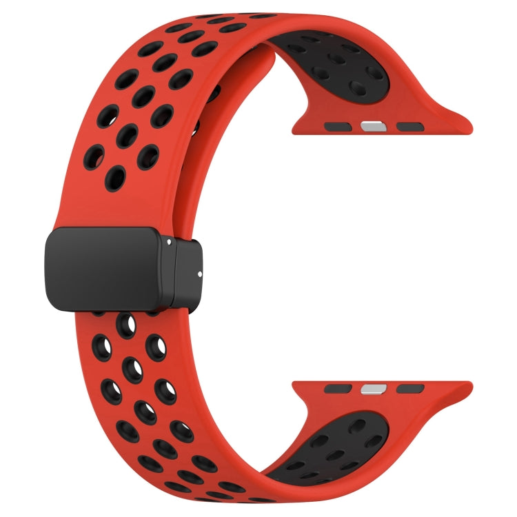 For Apple Watch 7 41mm Magnetic Buckle Silicone Watch Band(Red Black) - Watch Bands by PMC TechLife | Online Shopping South Africa | PMC TechLife