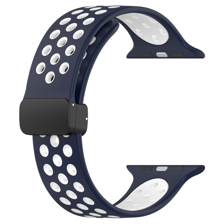 For Apple Watch 7 45mm Magnetic Buckle Silicone Watch Band(Navy White) - Watch Bands by PMC TechLife | Online Shopping South Africa | PMC TechLife