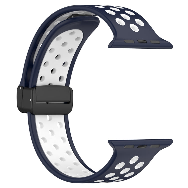 For Apple Watch 7 45mm Magnetic Buckle Silicone Watch Band(Navy White) - Watch Bands by PMC TechLife | Online Shopping South Africa | PMC TechLife
