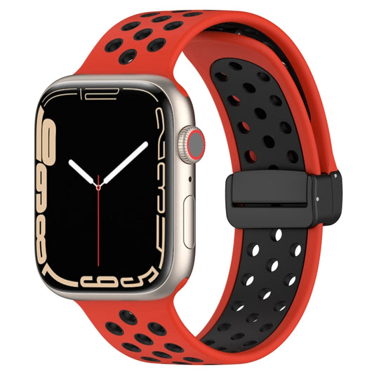 For Apple Watch SE 44mm Magnetic Buckle Silicone Watch Band(Red Black) - Watch Bands by PMC Jewellery | Online Shopping South Africa | PMC Jewellery