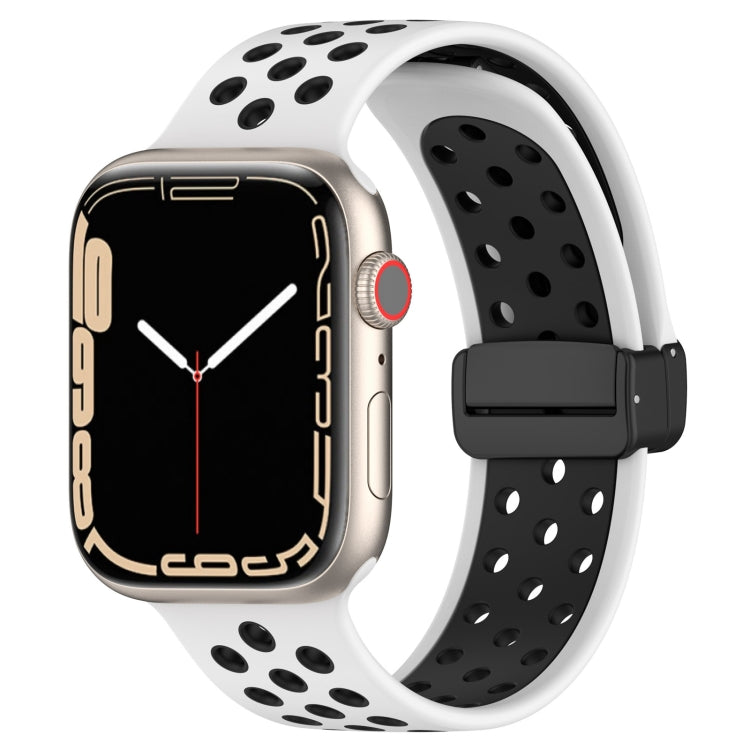 For Apple Watch 6 44mm Magnetic Buckle Silicone Watch Band(White Black) - Watch Bands by PMC TechLife | Online Shopping South Africa | PMC TechLife
